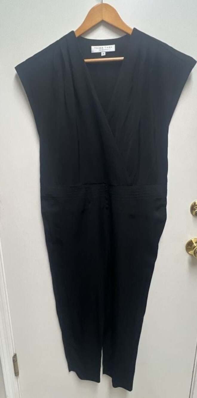 Trina Turk Black Surplice Neck Cap Sleeve Jumpsuit, Size 4